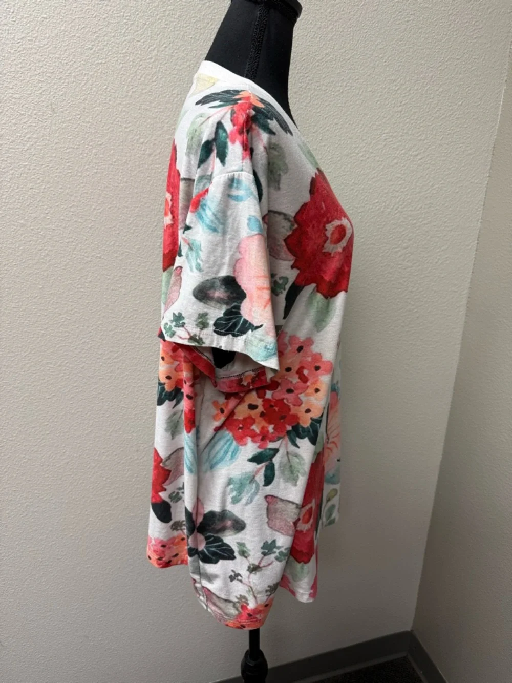 Floral V Neck Blouse 5XL Plus Size Red Orange White Boho Spring Summer Top - Picture 5 of 7